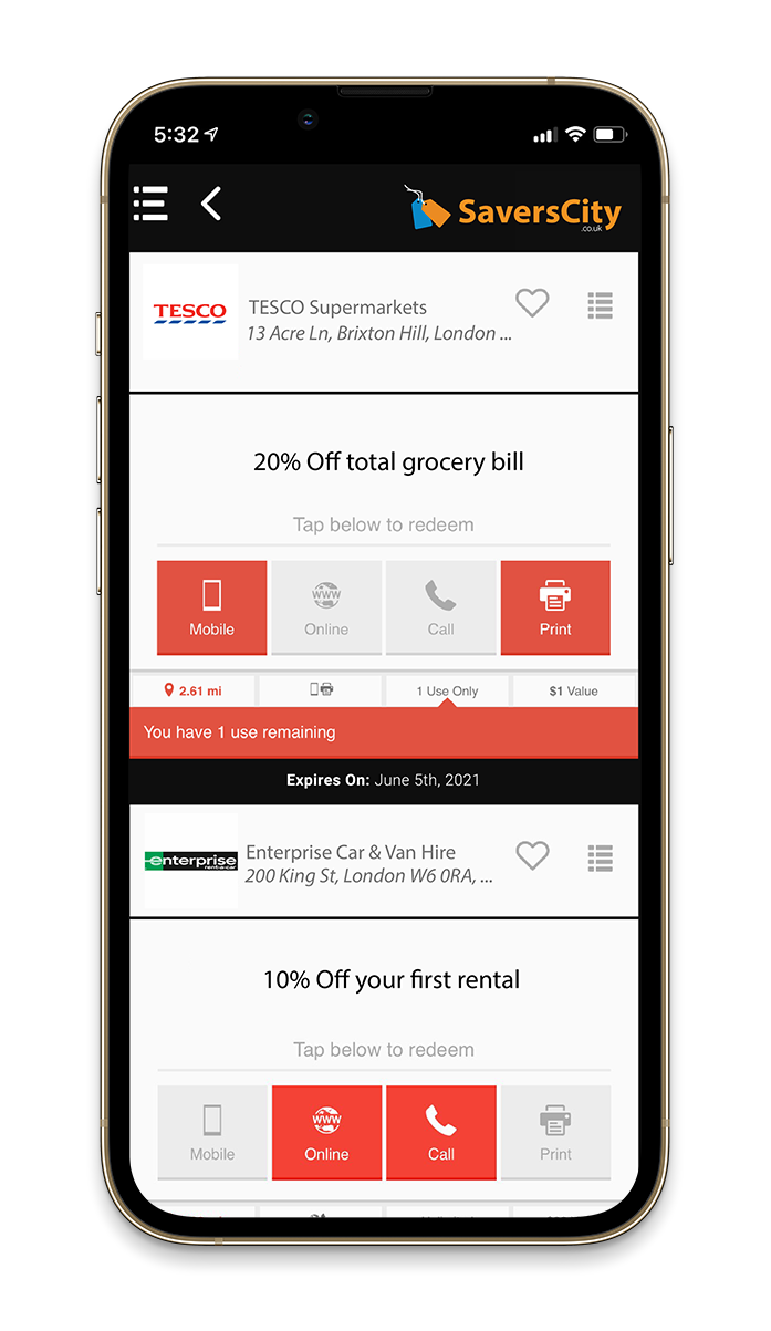 Member app showing local deals